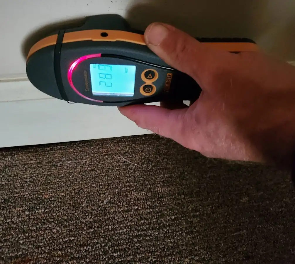 Moisture detection at baseboard during Sewage Cleanup & Sanitation in St. Gabriel